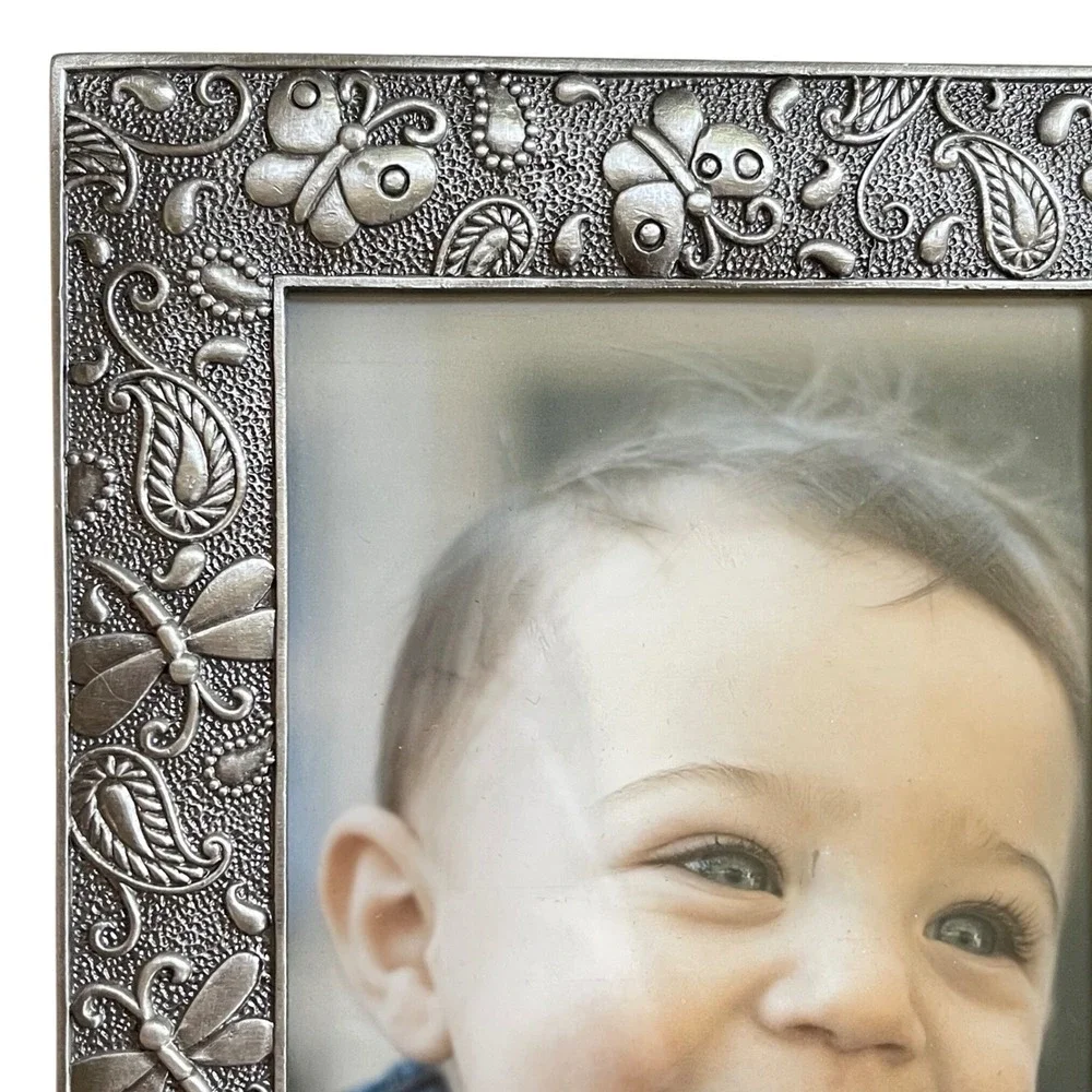 PICTURE PHOTO 3.5x5.5 FRAME paisley silver butterfly dragonfly Granny Boho hang